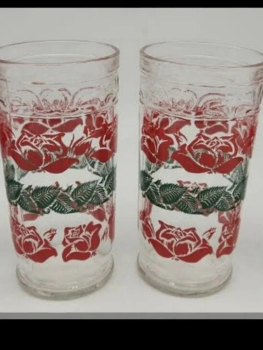 Vintage floral thick glasses 12 oz. (4) Set of clear glass tumblers